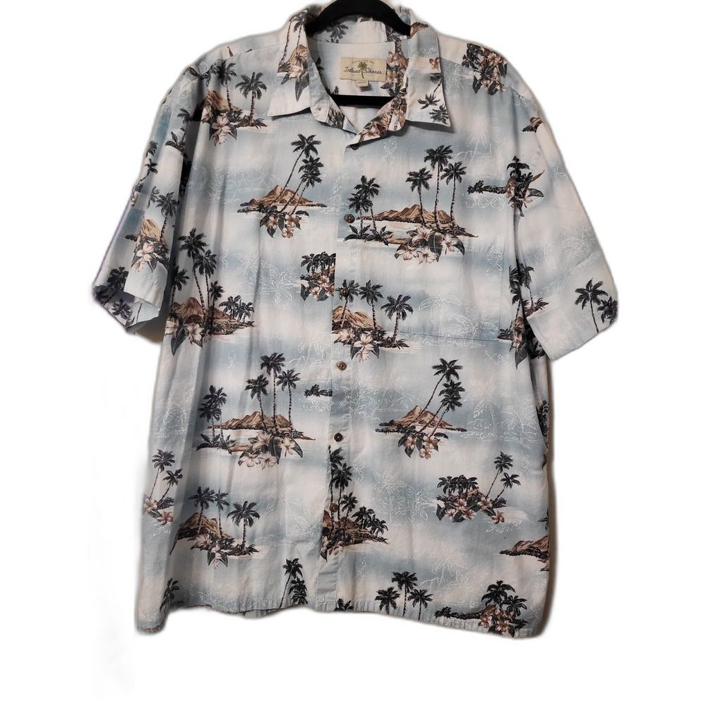 Island Shores Men Tropical Print‎ Palm Trees Short Sleeve XXL Vacation Button Up